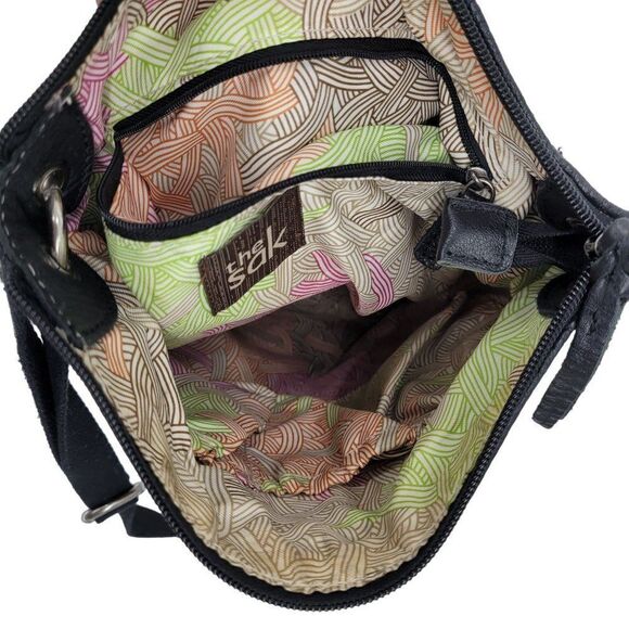 The Sak Leather Crossbody Messenger Satchel Color Blocked Cream Brown Black - Picture 16 of 16